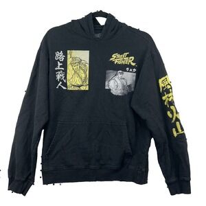 Street Fighter Hoodie Mens Medium Ryu Anime Graphic Black Pullover Capcom